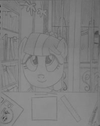 Size: 529x666 | Tagged: safe, artist:sunnyblam, coco pommel, monochrome, solo, traditional art