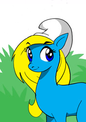 Size: 1024x1448 | Tagged: safe, artist:koku-chan, earth pony, pony, ponified, smurfette, smurfs, solo, the smurfs