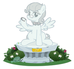 Size: 3745x3540 | Tagged: safe, artist:icaron, oc, oc only, oc:saga, pegasus, pony, bottle, glasses, horseshoes, inanimate tf, objectification, petrification, plinth, potion, show accurate, simple background, smiling, solo, statue, transformation, transparent background, underhoof