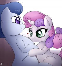 Size: 1327x1394 | Tagged: safe, artist:ohiekhe, rumble, sweetie belle, chest fluff, heart, kissing, male, rumbelle, rumble gets all the fillies, shipping, straight, wingless