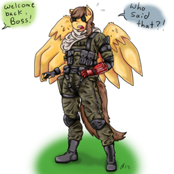 Size: 1000x1000 | Tagged: safe, artist:aemi, oc, anthro, diamond dog, pegasus, big boss, blind, crossover, eyepatch, konami, metal gear, metal gear solid, metal gear solid 5, prosthetic limb, venom snake, whiskey horse