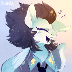 Size: 800x800 | Tagged: safe, artist:uraniumkiss, soarin', pony, eyes closed, laughing, male, open mouth, smiling, solo, wonderbolts dress uniform