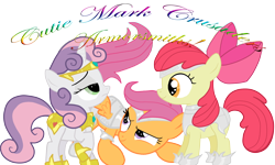 Size: 2500x1500 | Tagged: safe, artist:eternalmoonlightwolf, apple bloom, scootaloo, sweetie belle, earth pony, pegasus, pony, unicorn, armor, cutie mark crusaders, female, filly