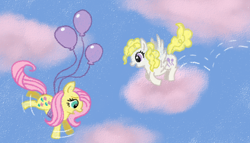 Size: 992x566 | Tagged: safe, artist:sheimii, posey, surprise, g1, balloon, g1 to g4, generation leap