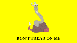 Size: 1680x945 | Tagged: safe, edit, edited screencap, screencap, discord, snake, what about discord?, don't tread on me, flag, gadsden flag, hisscord, parody, snake eyes, tea party