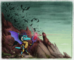 Size: 600x490 | Tagged: safe, artist:hewison, dragon lord ember, princess ember, dragon, gauntlet of fire, bloodstone scepter, silhouette, solo focus