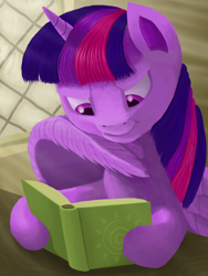 Size: 1500x2000 | Tagged: safe, artist:frenkieart, twilight sparkle, twilight sparkle (alicorn), alicorn, pony, book, female, mare, reading, solo, wing hands