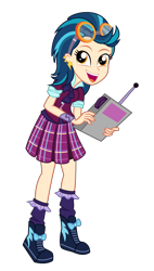 Size: 3000x5290 | Tagged: safe, artist:remcmaximus, indigo zap, equestria girls, friendship games, absurd resolution, clothes, crystal prep academy, crystal prep academy uniform, crystal prep shadowbolts, derp, ear piercing, fiddling, goggles, open mouth, piercing, pleated skirt, school uniform, shoes, simple background, skirt, sneakers, socks, solo, transparent background, vector
