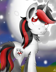 Size: 1024x1306 | Tagged: safe, artist:theartistsora, oc, oc only, oc:blackjack, pony, unicorn, fallout equestria, moon