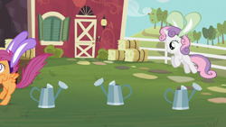 Size: 1366x768 | Tagged: safe, derpibooru import, screencap, scootaloo, sweetie belle, family appreciation day