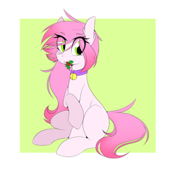 Size: 1024x1024 | Tagged: safe, artist:ten-dril, oc, oc only, oc:tendril, earth pony, pony, bell, bell collar, collar, digital art, ear fluff, female, holly, sitting, solo