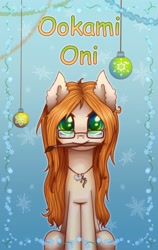 Size: 710x1124 | Tagged: safe, artist:0okami-0ni, oc, earth pony, pony, big eyes, brush, cute, ear fluff, glasses, snowflake