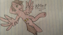 Size: 955x537 | Tagged: artist needed, safe, oc, oc only, oc:atlas, pegasus, pony, lined paper, solo, traditional art