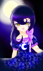 Size: 768x1280 | Tagged: safe, artist:beelzezlover, moonlight raven, human, clothes, dress, humanized, moon, night, over the moon, solo