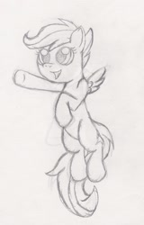 Size: 1403x2199 | Tagged: safe, artist:darkknightwolf2011, scootaloo, grayscale, monochrome, sketch, solo, traditional art