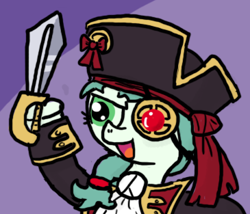 Size: 365x313 | Tagged: safe, artist:ficficponyfic, edit, oc, oc only, oc:emerald jewel, amulet, child, clothes, colt, colt quest, cutlass, eyepatch, femboy, hat, male, pirate, pirate costume, pirate hat, ponytail, sword, weapon