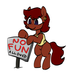 Size: 864x916 | Tagged: safe, artist:thebirdiebin, oc, oc only, oc:ruby rouge, earth pony, pony, bipedal, child, colored, colt quest, cute, earring, female, filly, foal, meme, no fun allowed, piercing, rags, reaction image, rearing, sign, simple background, smiling, solo, standing, transparent background