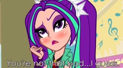 Size: 1280x714 | Tagged: safe, edit, screencap, aria blaze, equestria girls, rainbow rocks, blushing, human coloration, image macro, meme, photoshop, solo, tsundaria, tsundere