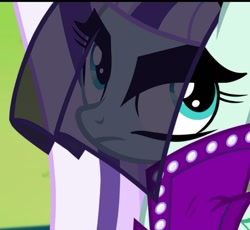 Size: 736x678 | Tagged: safe, screencap, coloratura, earth pony, pony, the mane attraction, clothes, countess coloratura, cropped, female, frown, mare, solo