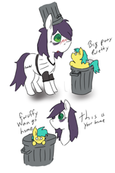 Size: 800x1200 | Tagged: safe, artist:fluffsplosion, oc, oc only, oc:trash, fluffy pony, /trash/, trash can