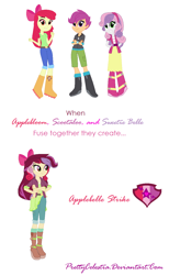 Size: 860x1398 | Tagged: safe, artist:prettycelestia, apple bloom, scootaloo, sweetie belle, equestria girls, cutie mark crusaders, fusion, gem fusion, multiple arms, steven universe, the ultimate cutie mark crusader