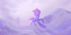 Size: 1280x640 | Tagged: safe, artist:astarcis, oc, oc only, oc:dazzling "dodo" dusk, fallout equestria, fallout equestria: the fossil, running, silhouette, snow, snowfall