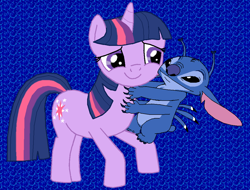 Size: 1076x816 | Tagged: safe, artist:majkashinoda626, twilight sparkle, crossover, hug, lilo and stitch, stitch