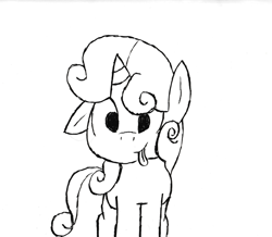 Size: 1125x983 | Tagged: safe, artist:digitalpheonix, sweetie belle, monochrome, sketch, solo, tongue out