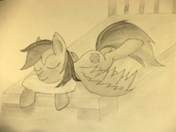 Size: 2592x1944 | Tagged: artist needed, safe, daring do, bed, cute, monochrome, sleeping, solo, traditional art