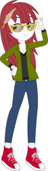 Size: 1062x3763 | Tagged: safe, artist:sketchmcreations, oc, oc only, oc:fausticorn, equestria girls, alicorn oc, clothes, equestria girls-ified, glasses, humanized ponified human, jeans, lauren faust, pants, quill, simple background, sneakers, transparent background