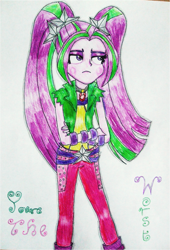 Size: 961x1415 | Tagged: safe, artist:blazingdazzlingdusk, aria blaze, equestria girls, rainbow rocks, drawing, grumpy, solo, traditional art