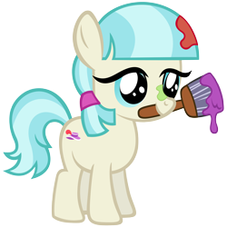 Size: 4000x4000 | Tagged: safe, artist:sofunnyguy, coco pommel, cocobetes, cute, filly, messy, mouth hold, paint, paintbrush, solo