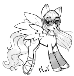 Size: 1280x1313 | Tagged: safe, artist:newvagabond, oc, oc only, pegasus, pony, monochrome, solo, sunglasses