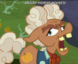 Size: 1320x1080 | Tagged: safe, edit, edited screencap, screencap, ma hooffield, earth pony, pony, the hooffields and mccolts, angry horse noises, animated, descriptive noise, female, hooffield family, horse noises, image macro, laughing, mare, meme, open mouth