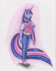 Size: 1700x2173 | Tagged: safe, artist:dp360, twilight sparkle, anthro, unguligrade anthro, solo, traditional art