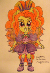 Size: 1024x1501 | Tagged: safe, artist:blazingdazzlingdusk, derpibooru exclusive, adagio dazzle, equestria girls, rainbow rocks, adoragio, clothes, cute, drawing, equestria girls minis, fin wings, meme, ponied up, skirt, solo, that orange pencil, traditional art