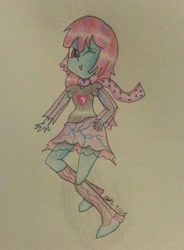 Size: 767x1041 | Tagged: safe, artist:lizzyisme, mystery mint, equestria girls, background human, photo, solo, traditional art