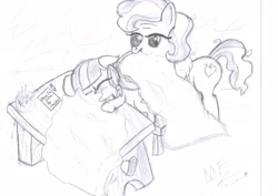 Size: 3509x2481 | Tagged: safe, charity kindheart, coco pommel, female, filly, monochrome, traditional art, younger