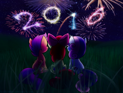 Size: 2000x1510 | Tagged: safe, artist:featheredart, apple bloom, scootaloo, sweetie belle, both cutie marks, cutie mark, cutie mark crusaders, fireworks, happy new year, happy new year 2016, the cmc's cutie marks