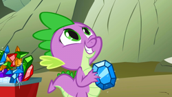 Size: 1280x720 | Tagged: safe, screencap, spike, dragon, a dog and pony show, cart, gem, solo