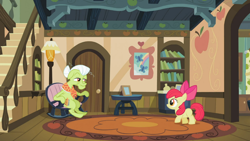 Size: 1366x768 | Tagged: safe, screencap, apple bloom, granny smith, family appreciation day, farmhouse