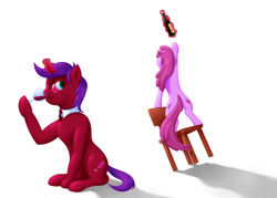 Size: 1240x887 | Tagged: safe, artist:alixnight, berry punch, berryshine, oc, oc:expensive taste, background pony, commission, teasing, wine, wine glass