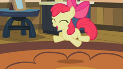 Size: 1366x768 | Tagged: safe, screencap, apple bloom, earth pony, pony, family appreciation day, adorabloom, cute, eyes closed, female, filly, happy, open mouth, smiling, solo