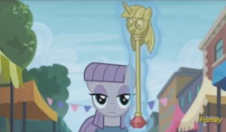 Size: 1268x738 | Tagged: safe, screencap, maud pie, the gift of the maud pie, discovery family logo, never forget, offscreen character, scepter, twilight scepter