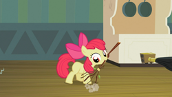 Size: 1366x768 | Tagged: safe, screencap, apple bloom, family appreciation day, solo, sweeping