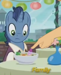 Size: 516x637 | Tagged: safe, edit, edited screencap, screencap, the gift of the maud pie, boop, boop edit, crayon, finger, food, frown, hand, soup, waxton, wide eyes