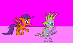 Size: 1894x1110 | Tagged: safe, artist:killerbug2357, scootaloo, spike, dragon, 1000 hours in ms paint, ms paint, wrong cutie mark