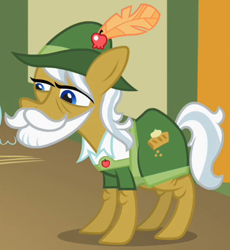 Size: 363x394 | Tagged: safe, screencap, apple strudel, earth pony, pony, family appreciation day, apple family member, beard, clothes, cropped, facial hair, male, moustache, solo, stallion