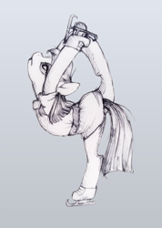 Size: 828x1160 | Tagged: safe, artist:buttersprinkle, maud pie, the gift of the maud pie, backbend, flexible, ice skating, majestic as fuck, maudjestic, skates, solo, traditional art