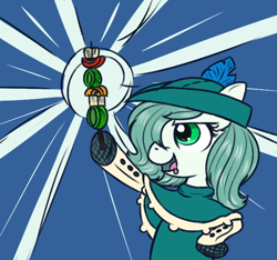 Size: 640x600 | Tagged: safe, artist:ficficponyfic, color edit, edit, oc, oc only, oc:emerald jewel, earth pony, pony, child, clothes, color, colored, colt, colt quest, drool, femboy, foal, hair over one eye, hat, male, proud, shishkebab, solo, star burst, trap, young